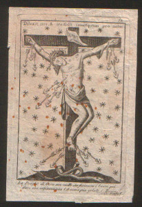 Incisione firmata Scafa di Napoli. Raffigura il Cristo Crocifisso di S. Alfonso